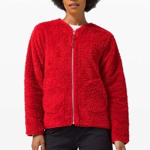 Lululemon Oh So Sherpa Fleece Full Zip Red Faux Fur Coat Jacket Size 10